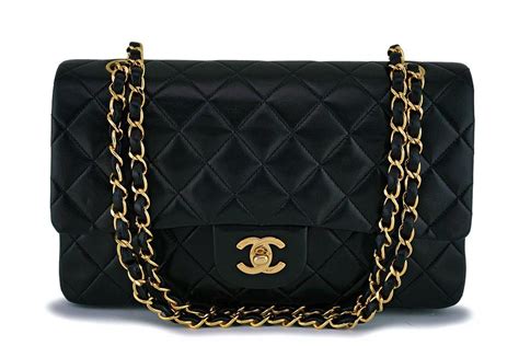 chanel medium classic double flap bag in black lambskin leather|vintage chanel lambskin bag.